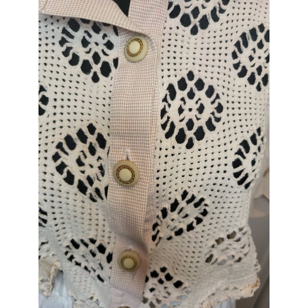 Vtg 90's Pink White Gingham Crochet Cropped Button Up 16 Cottage Fairy Coquette - Picture 7 of 9